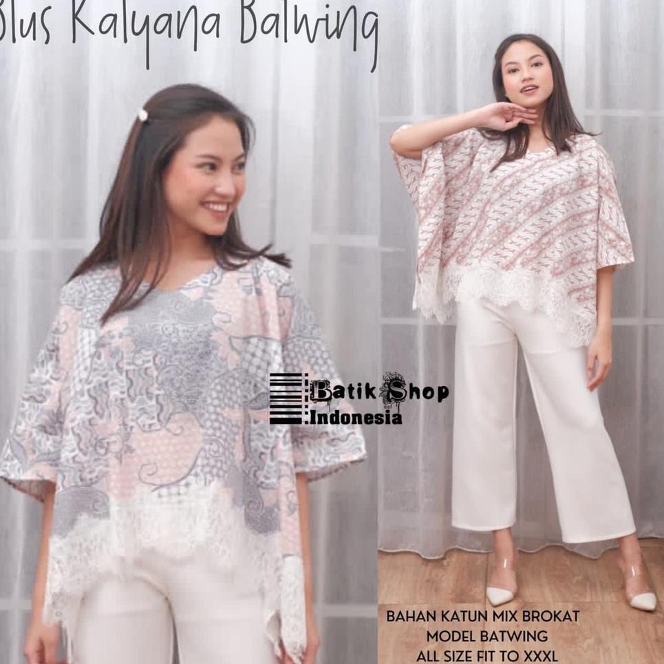 Menarik ADA COUPLE Kalyana Batwing Blus Brokat  Atasan Wanita Kekinian Warna Soft Renda Jumbo Oversi