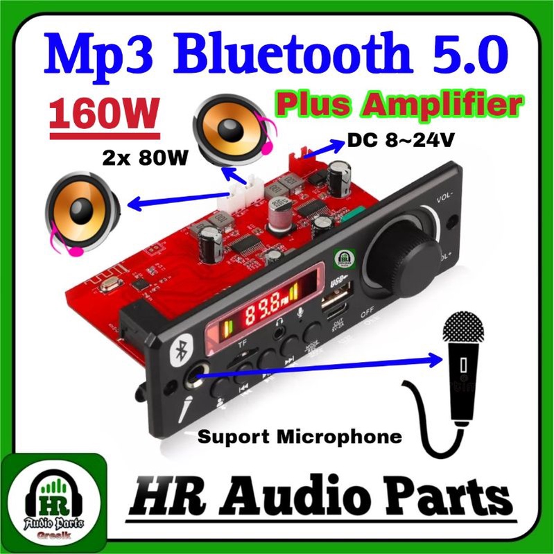 Mp3 Bluetooth 5.0 + Amplifier 2x 80W Karaoke Mic 160W Potensio ON/OFF