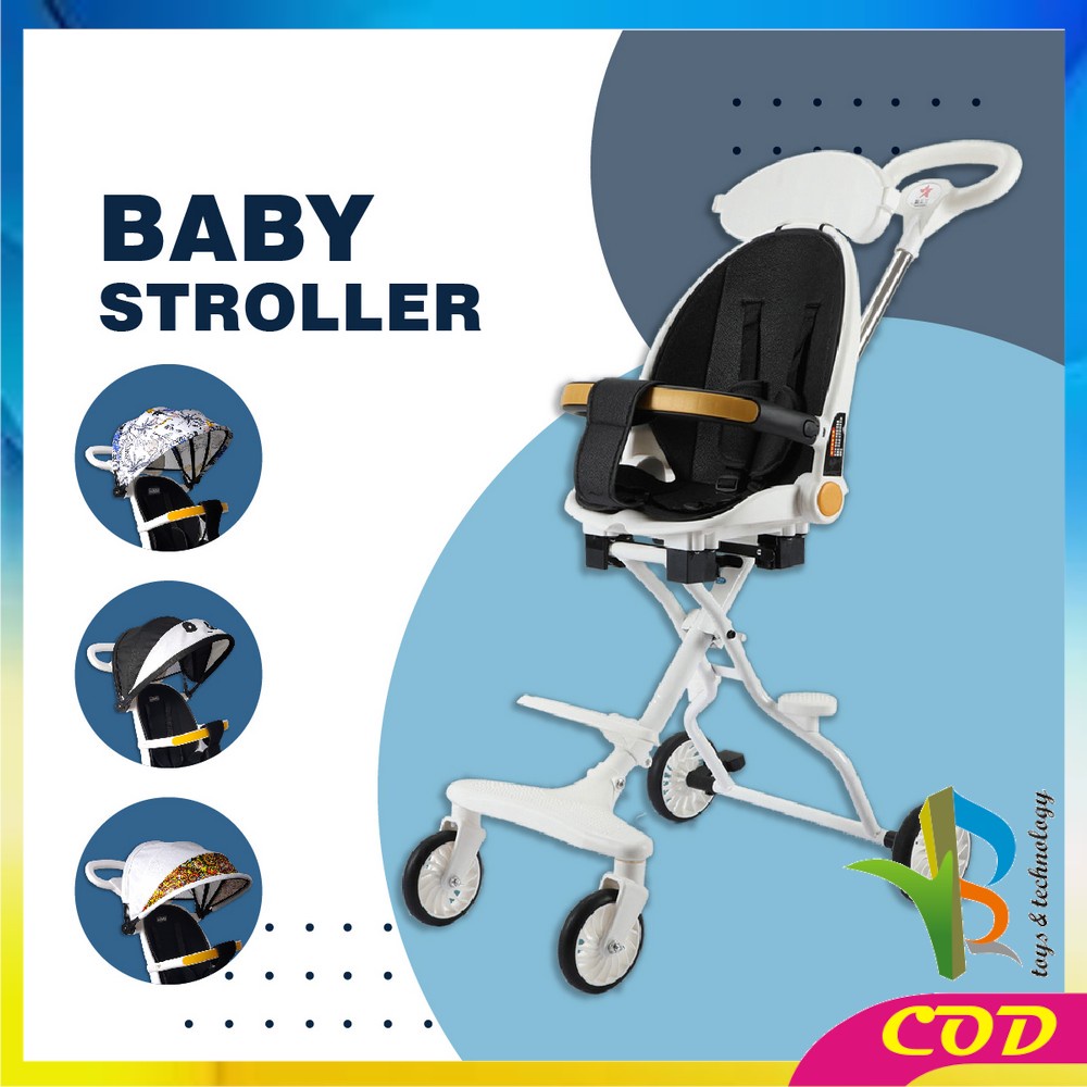 RB-C772 Kereta Dorong Bayi Lipat Dua Arah Stroller Dorong Bayi Dengan Atap / Perlengkapan Bayi Portable Stroler Roda 4 Import