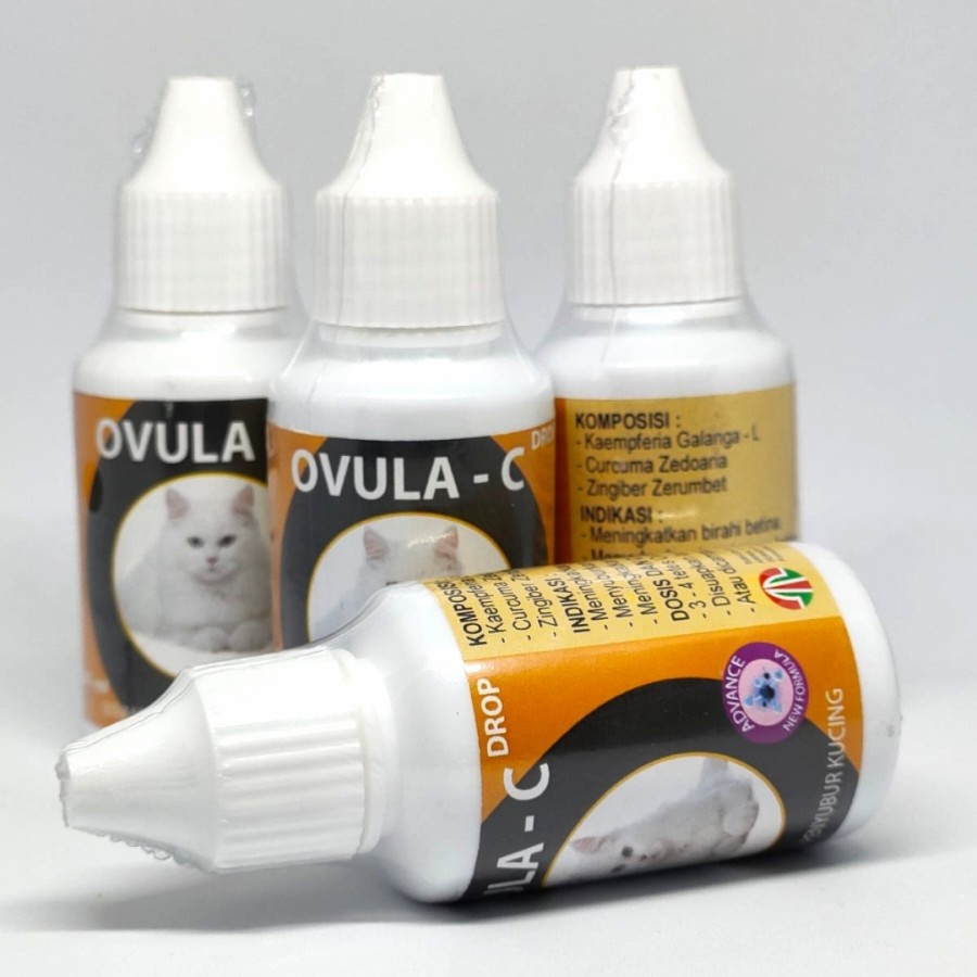 Ovula-Cat Drop (OVULA-C) adalah suplemen yang mengandung bahan herbal khusus untuk menyuburkan dan membangkitkan birahi kucing dewasa baik jantan maupun betina