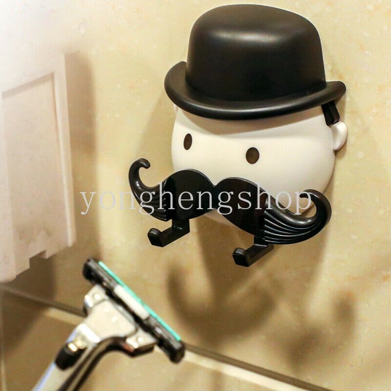 Kreatif Gentleman Moustache Shaped Razor Storage Rack Rak Cangkir Hisap Kait Yang Dipasang Di Dinding Alat Cukur Pemegang Organizer Kamar Mandi