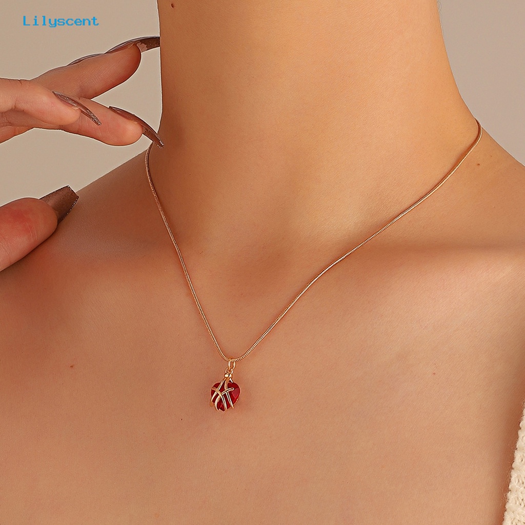 [LS] Bright Luster Adjustable Indah Wanita Kalung Geometri Bentuk Hati Bersinar Permata Imitasi Liontin Kalung Perhiasan Aksesoris