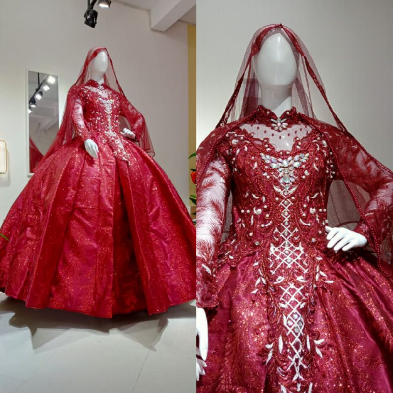 gaun pengantin Berbi payet ekor cantik