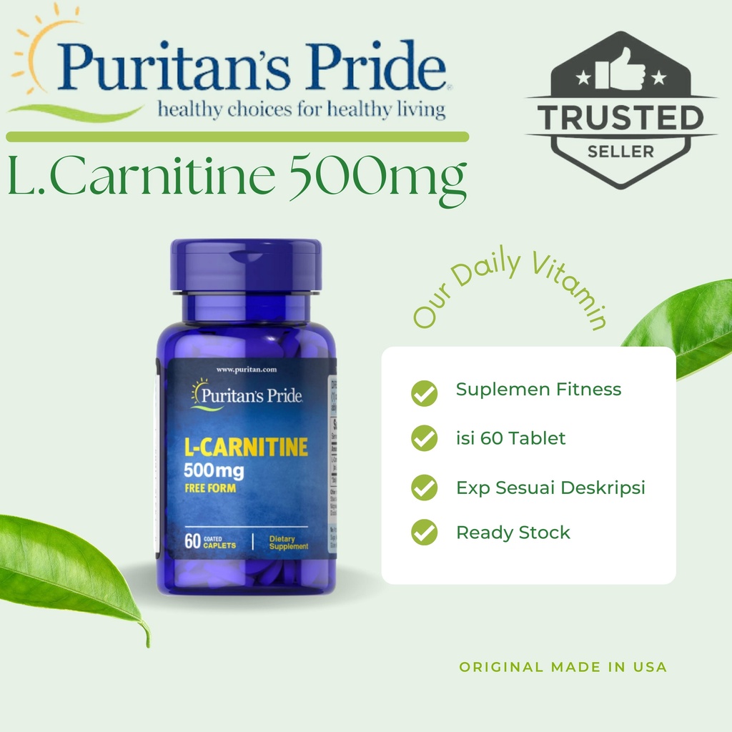 Puritan Pride L-Carnitine 500mg isi 60 Tablet Suplemen Fitness