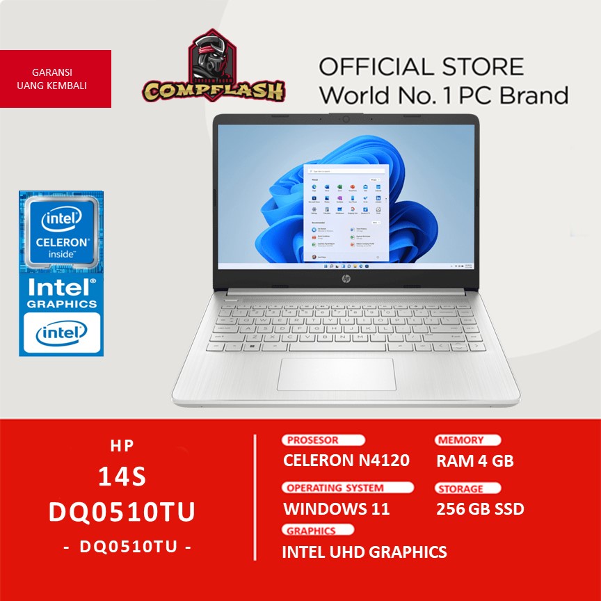 LAPTOP HP 14S DQ0510TU CELERON N4120 RAM 4GB 256GB SSD W11+OHS 14.0 HD