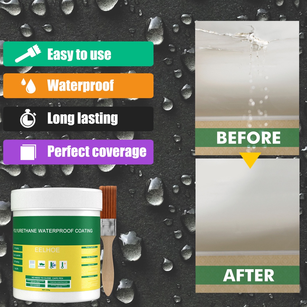 ღ Tahan Air Lem Plus Sikat Tak Terlihat Pasta Sealant Tahan Bocor Perekat Lem Lapisan Transparan Kamar Mandi Toilet Lantai Penetrasi Waterproofing agen