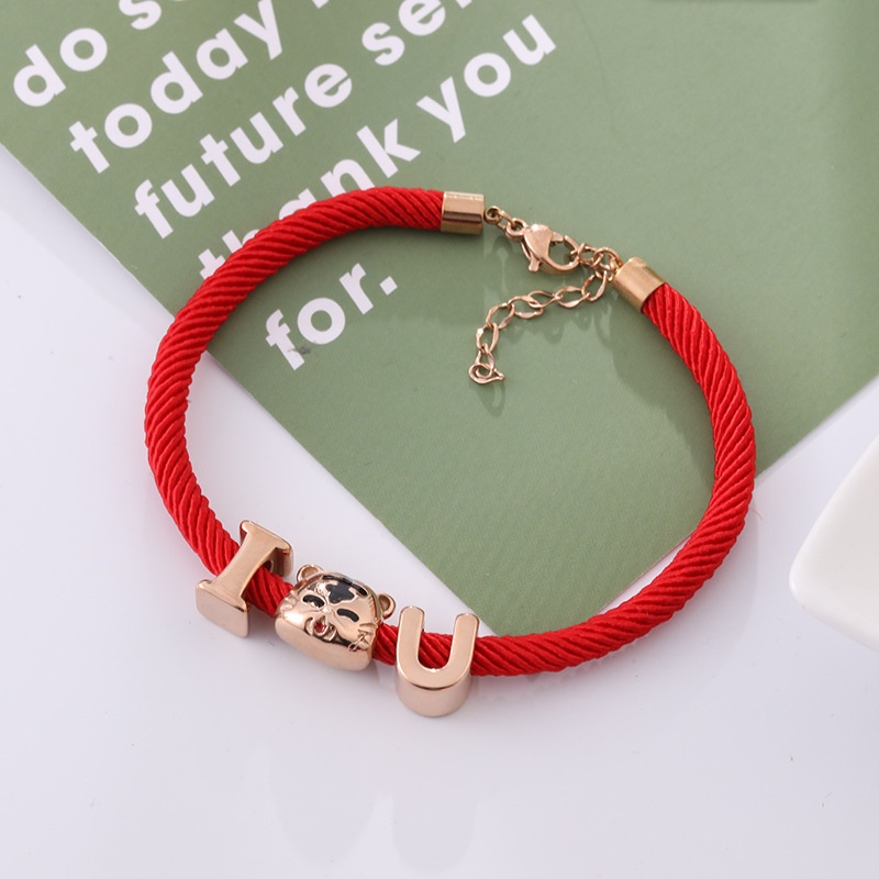 Gelang Tali Warna Merah Rose Gold 18k Bahan Titanium Steel Untuk Pasangan