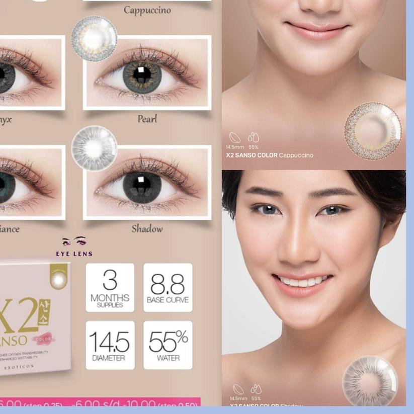 ➧ SOFTLENS X2 SANSO COLOR MINUS -3.25 sd -6.00 FREE LENSCASE DIA 14.5 MM SHADOW PEARL CAPPUCINO RADI