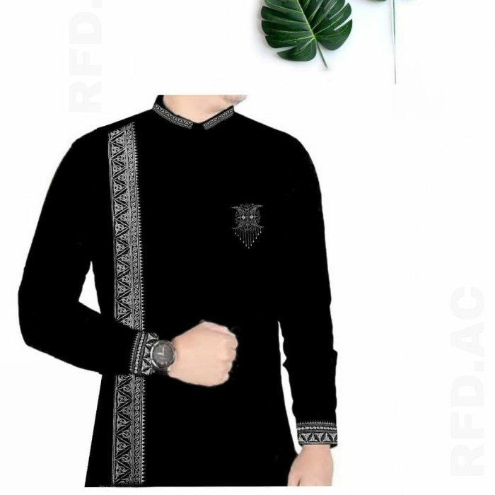 Langsung Kirim Baju Koko Premium Aceh/Baju koko Pria Lengan Panjang Motif Aceh - Bordir Putih, M U0F