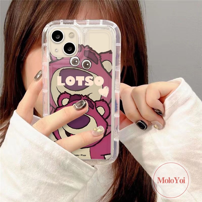 IPHONE Cute Manyo Strawberry Bear Case Kompatibel Untuk Iphone11 14 13 12 Pro MAX 6 6S 7 8 Plus XR X XS MAX Airbag Shockproof Transparan Bening Soft Casing Phone Cover