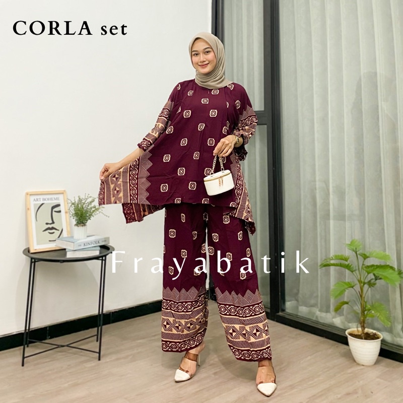 Frayabatik Setelan Jumbo Wanita Oneset Corla Rayon Premium Resleting Depan Motif Terbaru