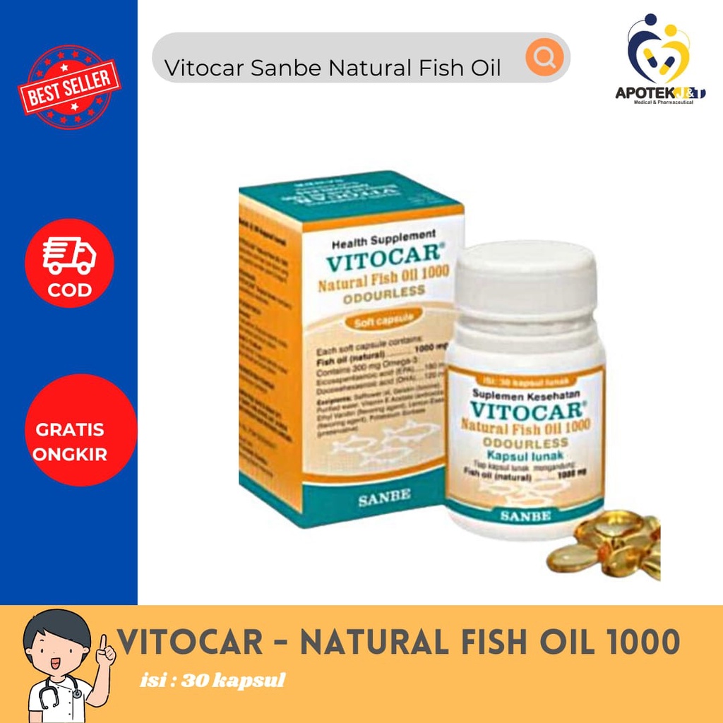 VITOCAR SANBE NATURAL FISH OIL 1000 MG ISI 30 / MINYAK IKAN HALAL TANPA BAU