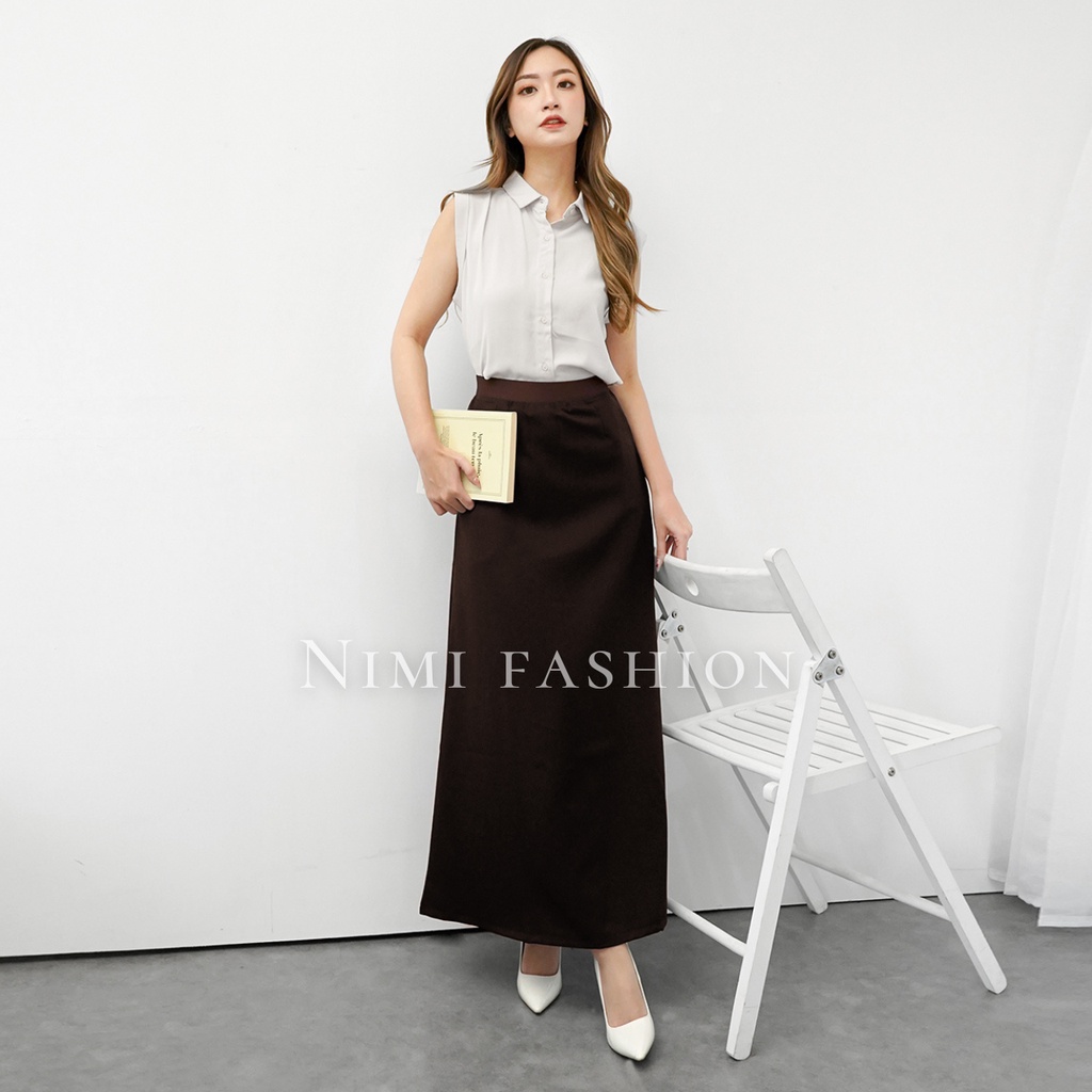 NIMI - Rok Kerja Wanita Line A Kantor Mayung Pinggang Full Karet