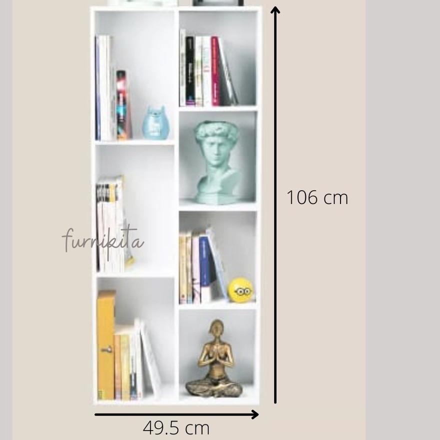 ➨ RAK BUKU  SERBAGUNA 7 SEKAT PUTIH MINIMALIS / LEMARI BUKU / LEMARI HIAS ♣