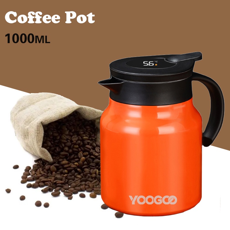 Coffee Pot Thermos 316 Stainless Steel 1000ML Double Wall Vacuum Temperature Display Air Panas Pot Thermal Flask