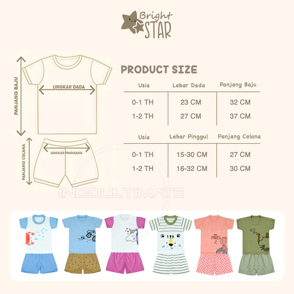 BRIGHT STAR SBJS-S016 Setelan Baju Bayi Lengan Pendek + Celana Pendek Bayi Baju Bayi 0-1 Tahun 1-2 Tahun Baju  Bayi Baru Lahir Baju Tidur Bayi Baju Harian Bayi Atasan Kaos Bayi Pakaian Bayi Celana Panjang bayi Celana Bayi Perlengkapan Bayi Baru lahir