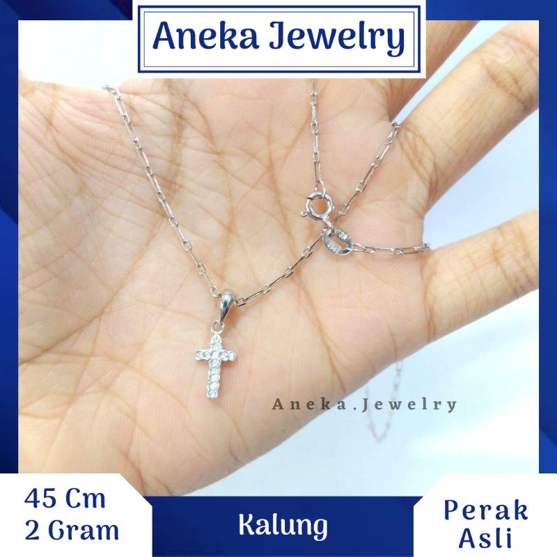 Kalung Paper Clip + Liontin Variasi Cor Mata, Sepuh Emas Putih, Perak 925