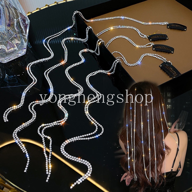 Fashion Berlian Mengkilap Rumbai Klip Rambut Kedip Rantai Jepit Rambut Dikepang Hiasan Kepala Kristal Ekstensi Rambut Glitter Helai Bersinar Wig Ponytail Chain Clip