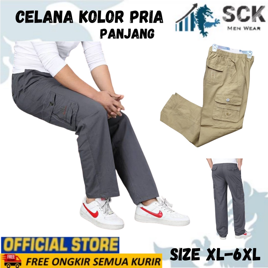 Celana PANJANG Pria POLOS HD Import ukuran JUMBO / Kolor  Distro Pinggang Karet Bahan Katun - sckmenwear GROSIR