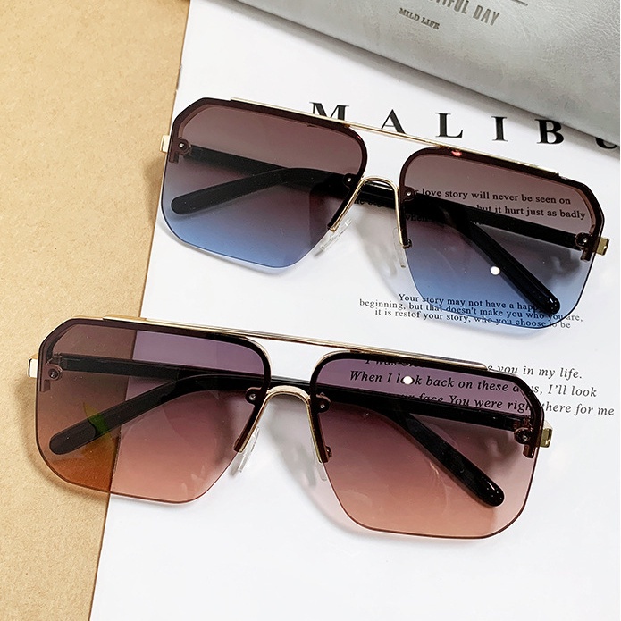 Double Beam Square Sunglasses Half Rimmed Sunglasses Kacamata Hitam Mengemudi Eropa Dan Amerika Untuk Pria Dan Wanita