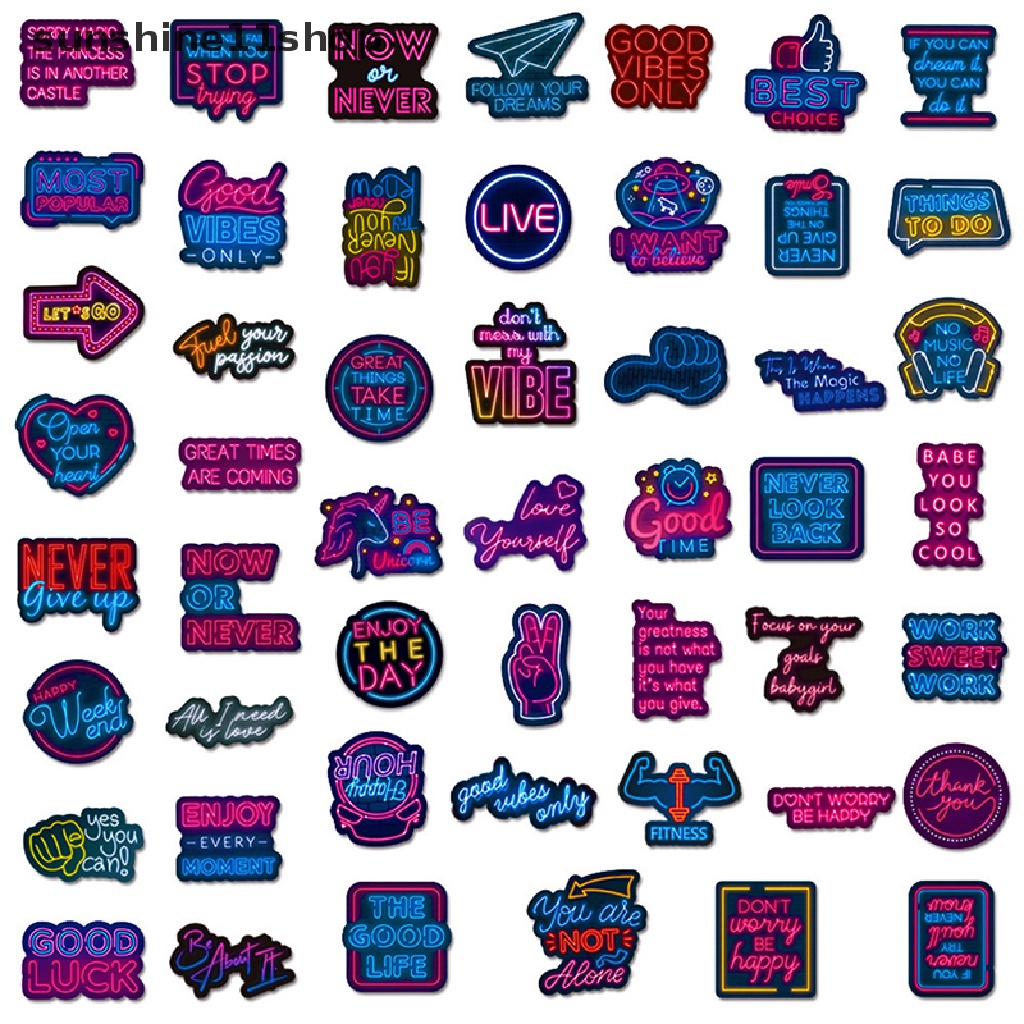 Sho 50pcs Lucu Kartun Neon Motivasi Ungkapan Graffiti Stiker Decal Scrapbook Laptop Ponsel Kulkas Lucu Dekorasi Sticker N