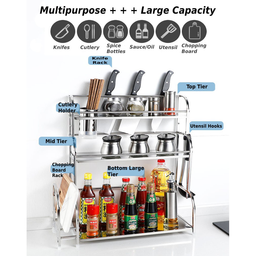 Rak Bumbu Masak Dapur Serbaguna Susun Tingkat Stainless Spice Rack