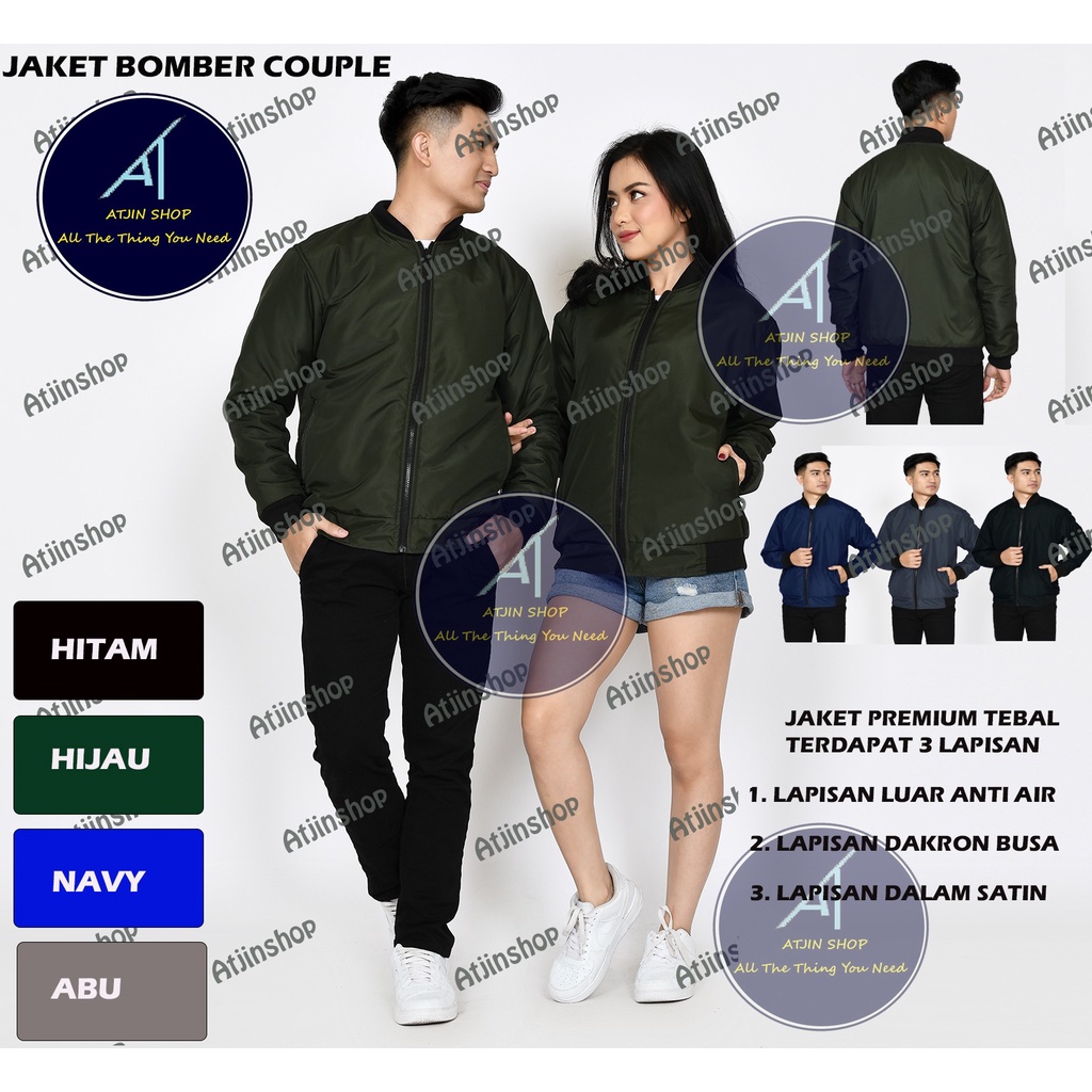 Atjin- Jaket Bomber Couple Pria Wanita Premium 3 Lapis Anti Angin Windproof dan anti Air Waterproof