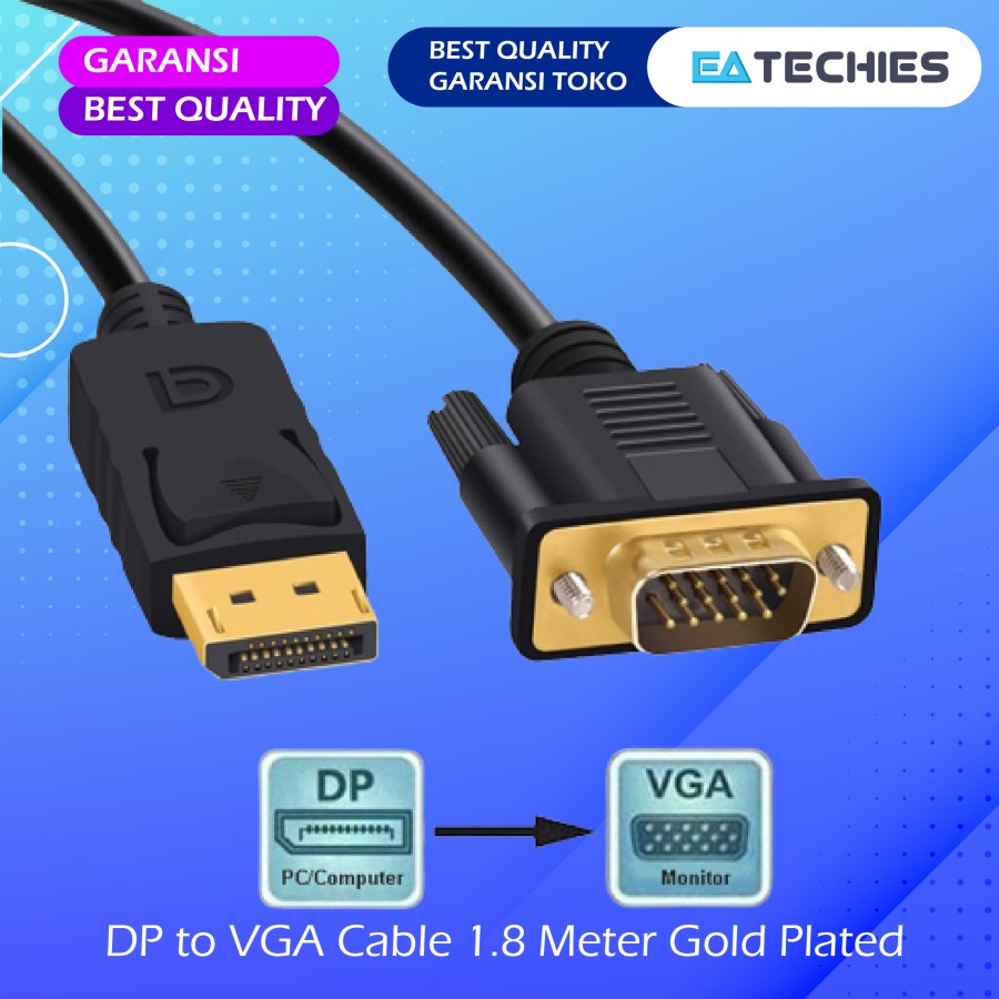 Kabel DP TO VGA 1.8 Meter Converter Adapter DisplayPort Gold Plated