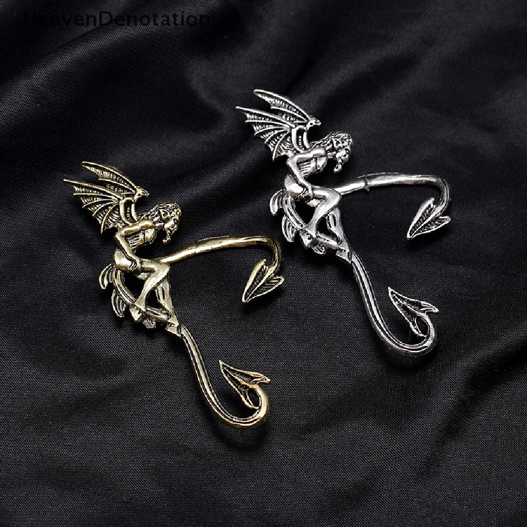 [HeavenDenotation] Punk Fairy Ear Cuff Earring Vintage Goth Devil Malaikat Gelap Elf Telinga Klip Ada Anting Untuk Wanita Halloween Earcuff Perhiasan Pesta HDV