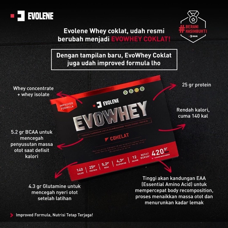 EVOLENE EvoWhey Whey Protein 12 sachet 420 gram Rasa Coklat Hazelnut