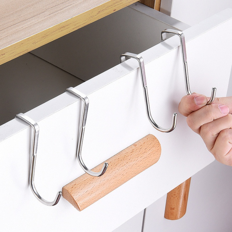 Gantungan Dinding Rumah Kait Penyimpanan Stainless Steel/Bebas Paku Hemat Ruang S-type Door Storage Heavy Duty Rack Hanger/Kamar Mandi Dapur Jas Tas Topi Handuk Tempat Penyimpanan Kunci