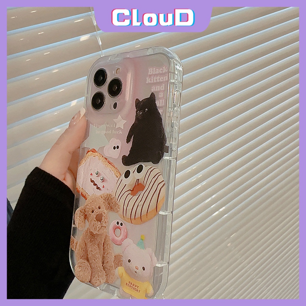 Casing Kompatibel Untuk iPhone 7Plus 11 14 13 12 Pro Max X XS Max XR 8 6s 7 6 Plus SE 2020 Hewan Lucu Stiker Shockproof Airbag Case Boneka Beruang Bening Lembut Tpu Cover
