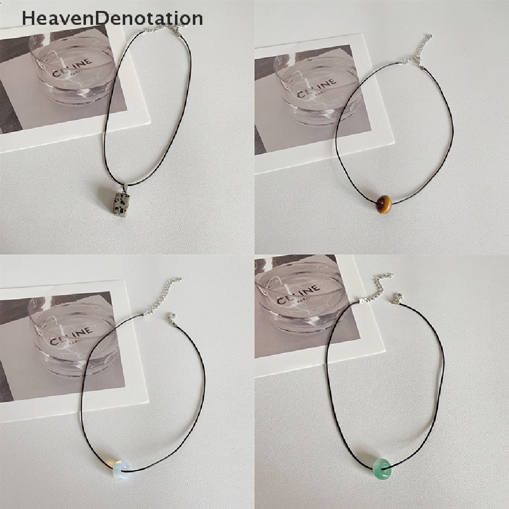 [HeavenDenotation] Kalung Liontin Batu Vintage Sederhana Bergaya Square Peach Heart Necklace Tali Hitam Rantai Klavikula Untuk Wanita Pria Perhiasan HDV