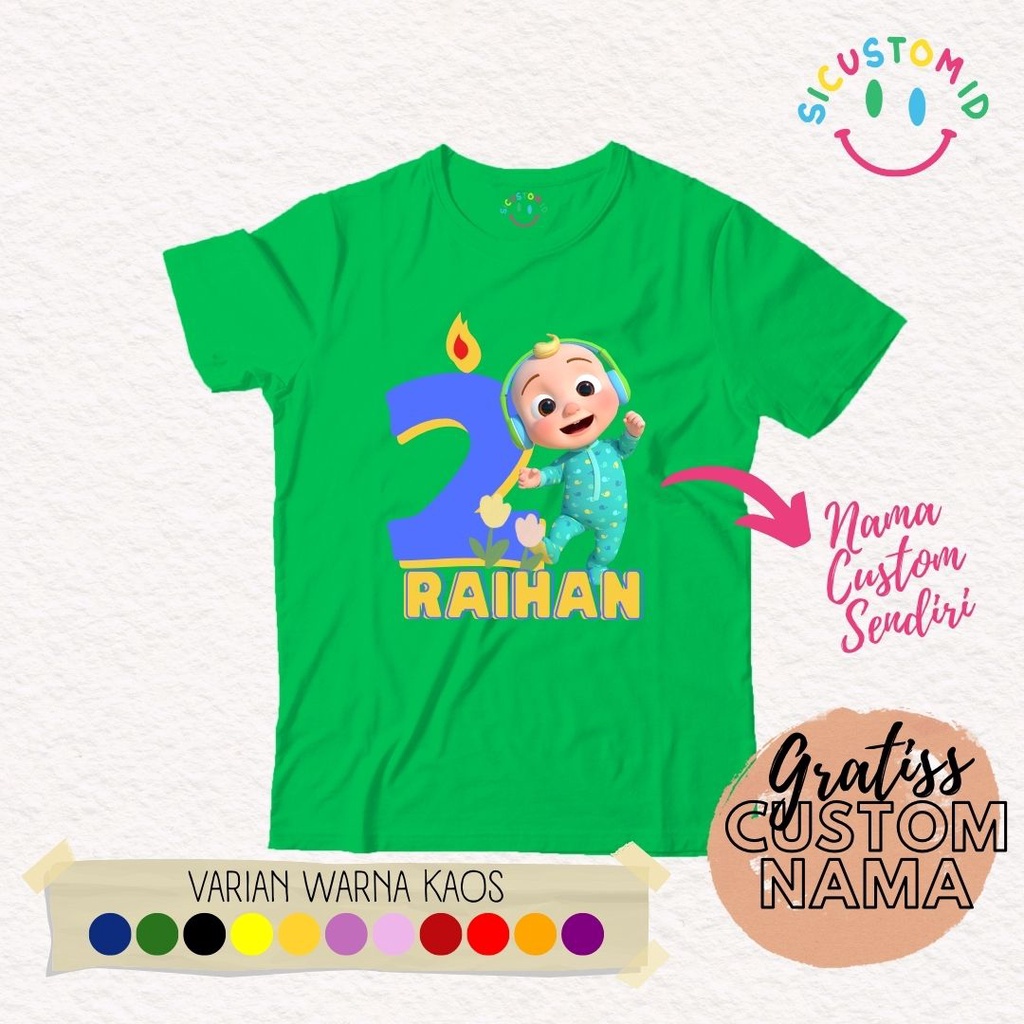 TERLARIS BAJU KAOS ANAK ULTAH GRATIS CUSTOM NAMA COWOK/CEWEK TANGAN PENDEK COCOMELON KARTUN ANAK