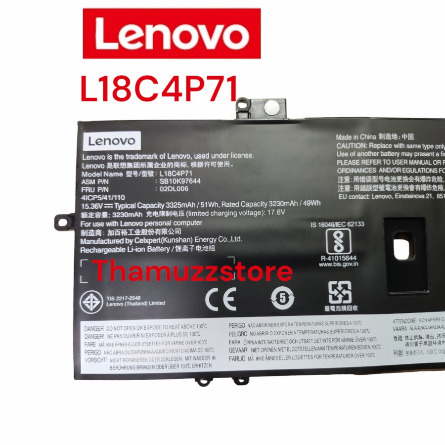 BATERAI LENOVO X1 CARBON GEN 7 2019 L18L4P71 L18C4P71 L18M4P72