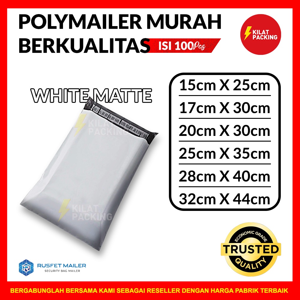 

POLYMAILER EKONOMIS WARNA PUTIH - PLASTIK PACKING MURAH ISI ±100 LEMBAR - HARGA DIJAMIN TERMURAH