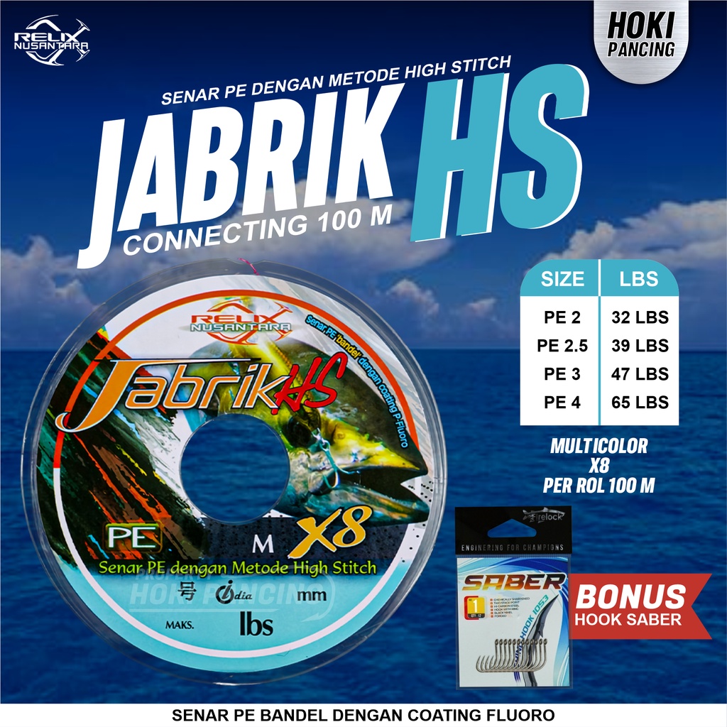 Jabrik HS Relix Nusantara Connecting Senar PE Benang Pancing X8 100 Meter Multicolor Moss Green PE 0