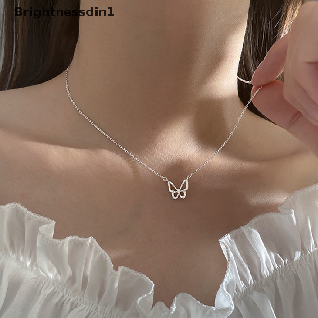 [Brightnessdin1] Liontin Kupu-Kupu Yang Indah Kalung Rantai Perak Kristal Elegan Untuk Wanita Perhiasan Aksesoris Hadiah Butik