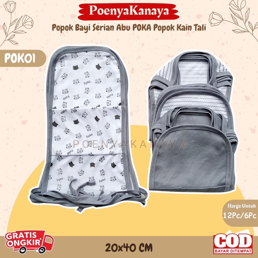 1Lusin/6pc Popok Bayi Seri Abu POKA Popok Kain Tali Katun POK01