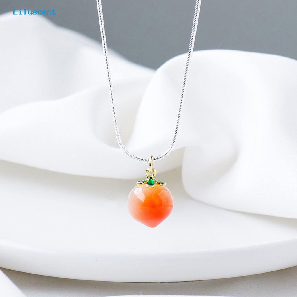 [LS] Kalung Liontin Glossy Wanita Peach Bentuk Merah Imitasi Akik Liontin Fashion Perhiasan Aksesoris