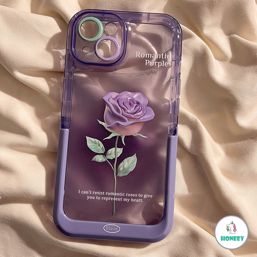 IPHONE Ins Ungu 3D Bunga Mawar Casing Ponsel Kompatibel Untuk Iphone12 13 14 Pro Max Iphone11 Silikon Lembut Indah Ponsel Penutup Belakang Bumper Case