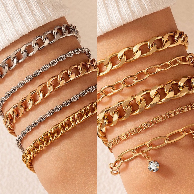4/5pcs/set Gelang Warna Emas Stainless Steel Twist Cuban Chain Bracelet Untuk Wanita Rantai Gelang Perhiasan Hadiah Grosir Dropshipping