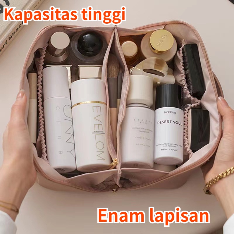 【COD】Tas Kosmetik Wanita/Ins Kapasitas Tas Kosmetik/kulit PU/Tas Cuci Multi-Layer/Whandbag Portabel