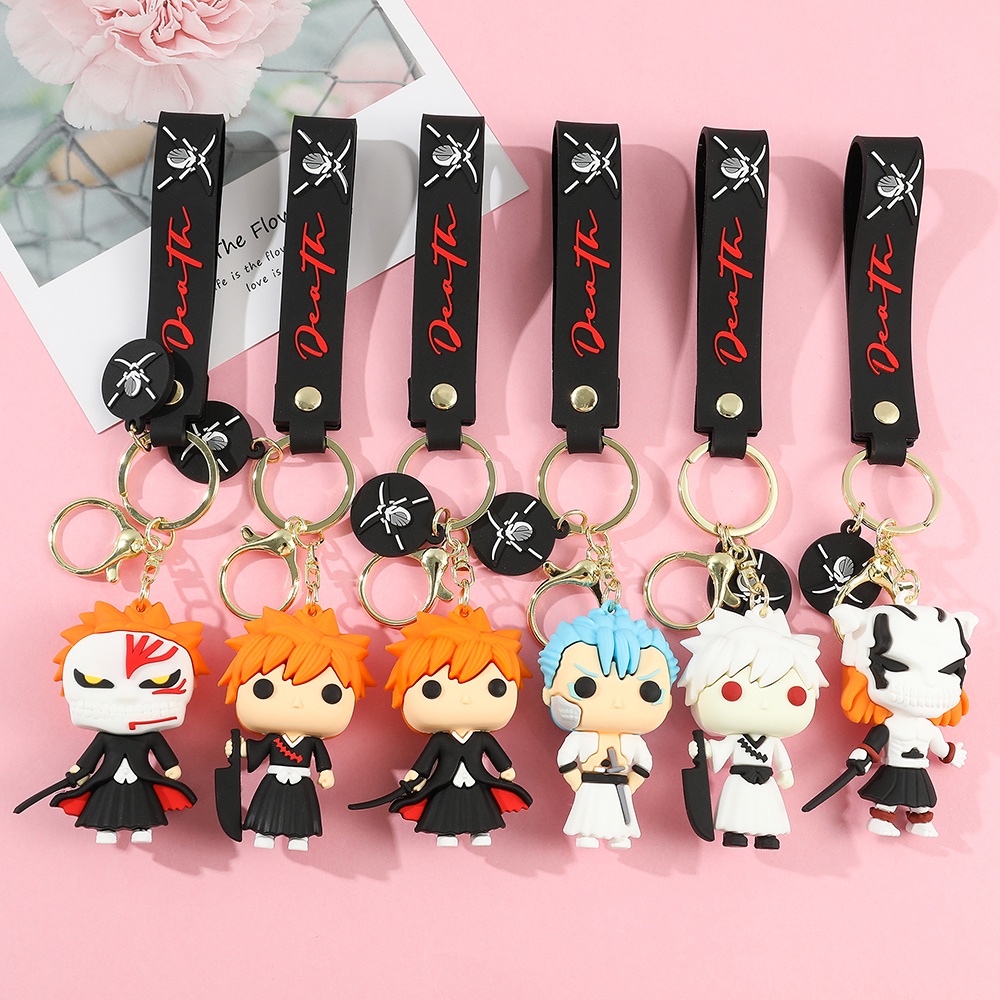 Anime BLEACH Silikon Gantungan Kunci Kartun Kurosaki Ichigo Cosplay Keyring Untuk Pria Mobil Liontin Charms Accessorie