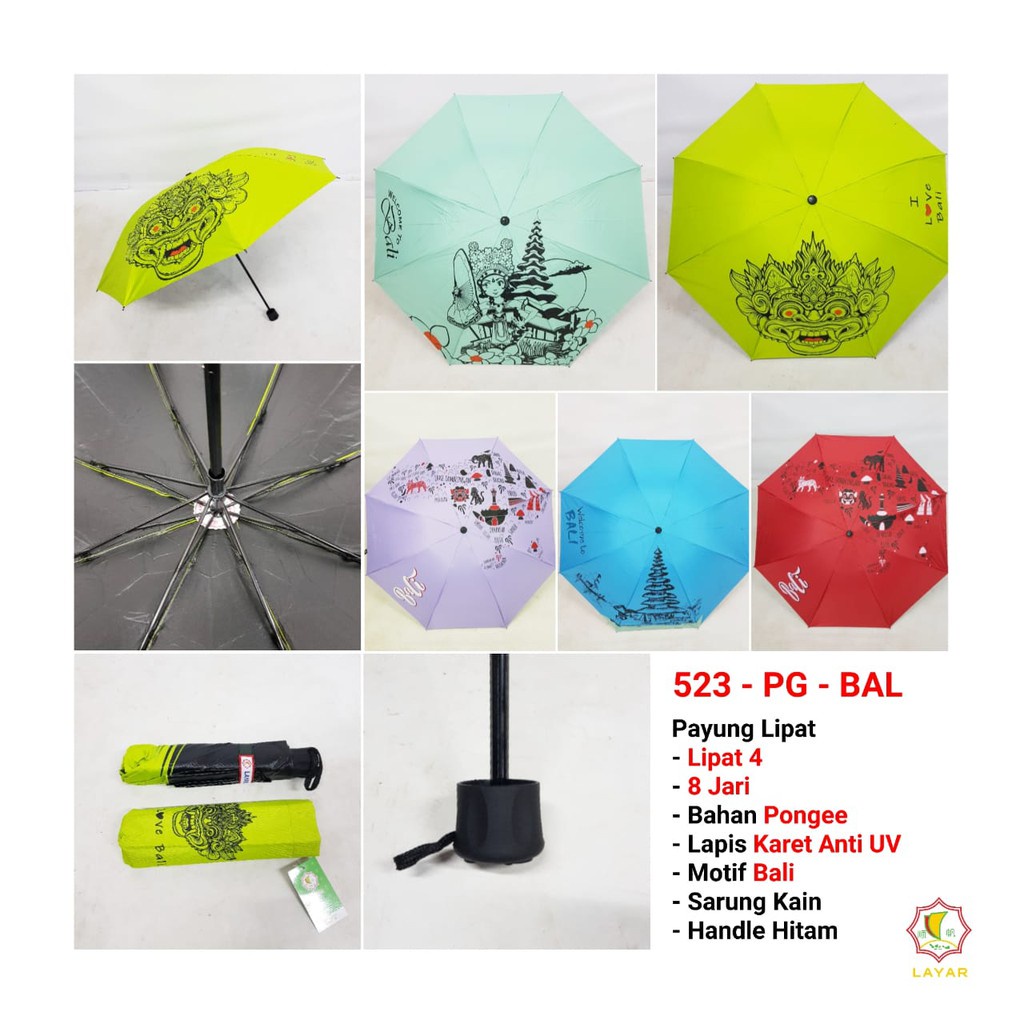 Payung Promosi Musim Hujan 8 Jari Lipat 4 MAGIC motif BALI otomatis  Anti UV - sckmenwear GROSIR