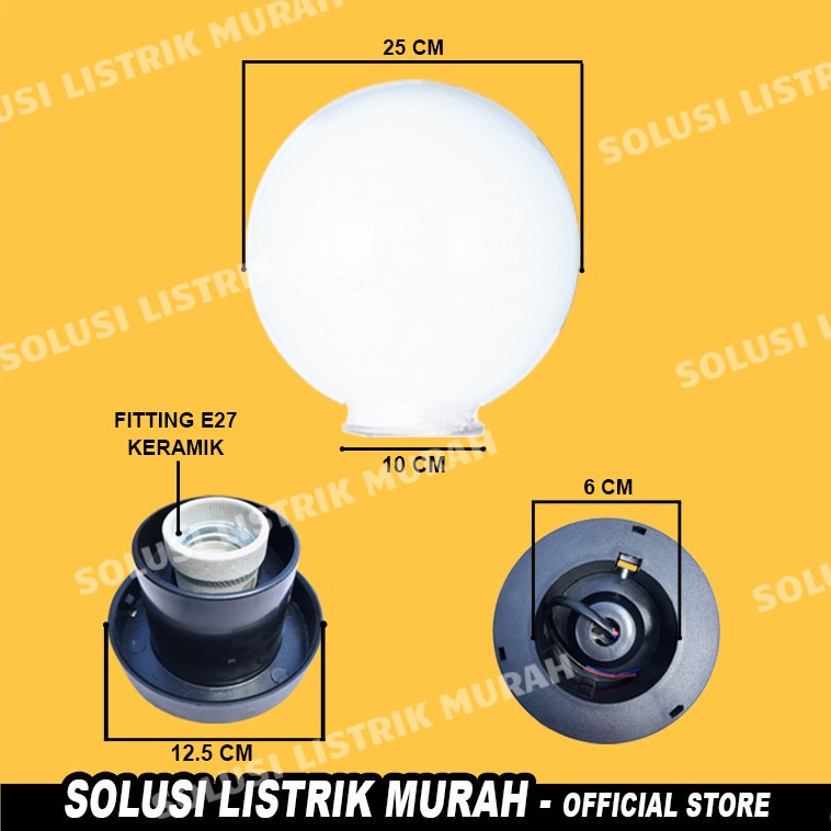 Meval Kap Lampu Taman Outdoor Bulat Putih / Plain Clear / Prismatic 10 Inch 25 CM