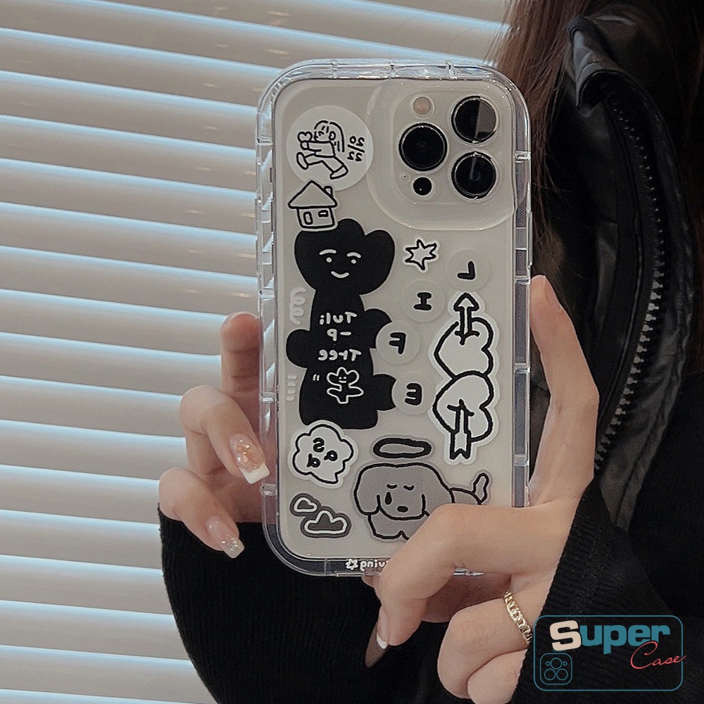 Case Stiker Cinta Hati Kompatibel Untuk iPhone 7Plus 13 11 14 12 Pro Max7 8 Plus X XR 6 6S XS MAX SE 2020 Kartun Lucu Graffiti Anjing Yang Indah Shockproof Airbag Bening TPU Soft Cover