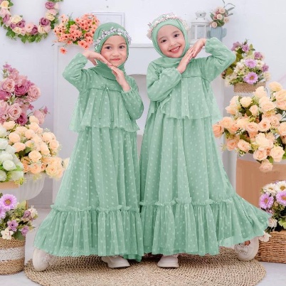 Gamis Anak Perempuan Brukat Trend Terbaru 2022 Sage Green Lilac Hijau Sage Syari St Bambina Kid Gaun