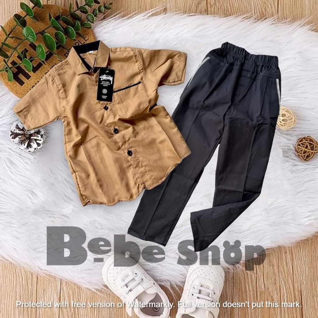 Setelan kemeja polos dan celana cinos usia 1 sampai 12 tahun// baju lebaran/kemeja polos
