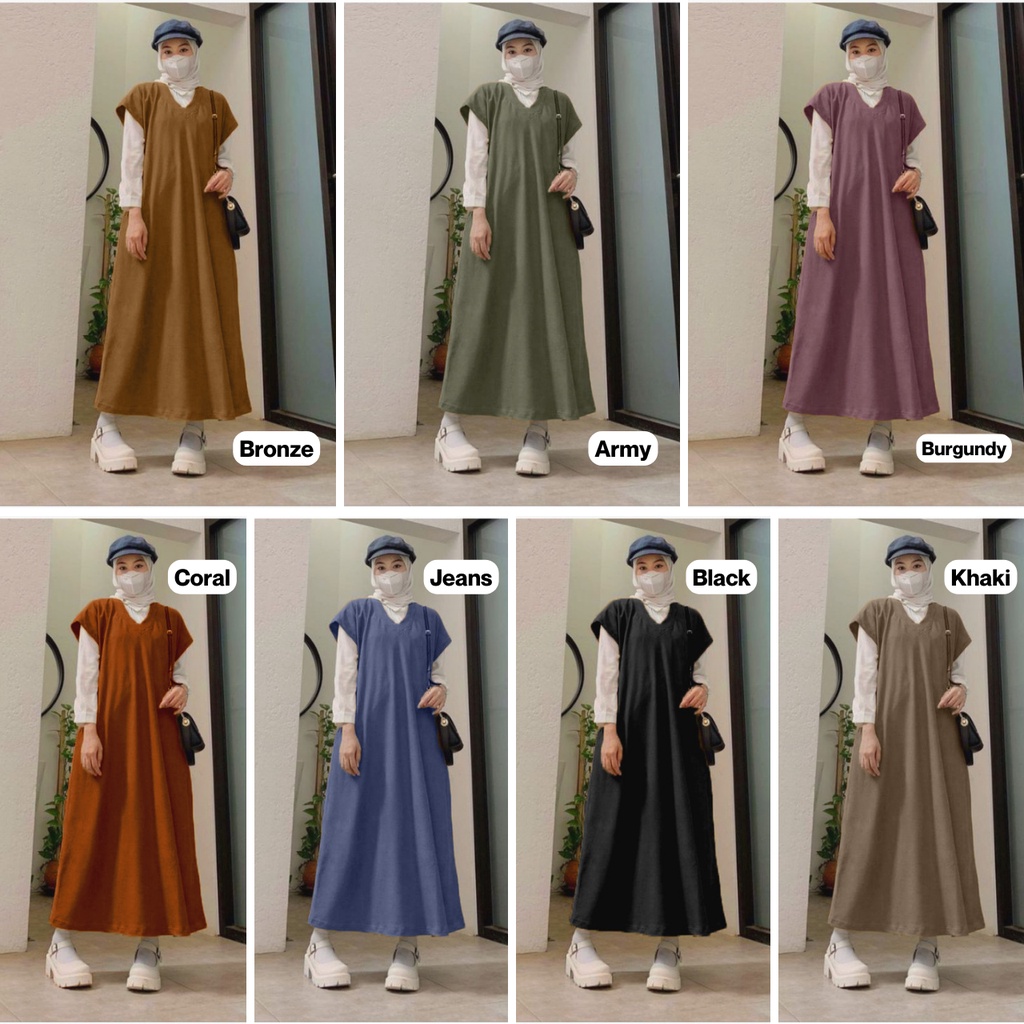 Long Vest Wanita Dewasa Nazifa Polos Bahan Rajut Premium LD 110Cm Fit To XL Jumbo / Fashion Muslim Dress Wanita Tanpa Lengan Simple Kekinian